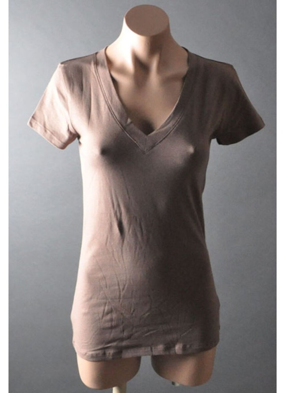 Brown V Neck Basic Comfy Workout Exercise Sport Short Sleeve Casual T-Shirt Top